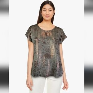 Dantelle Foil Print Step Hem Top Coffee/Copper Size Small Relaxed Fit